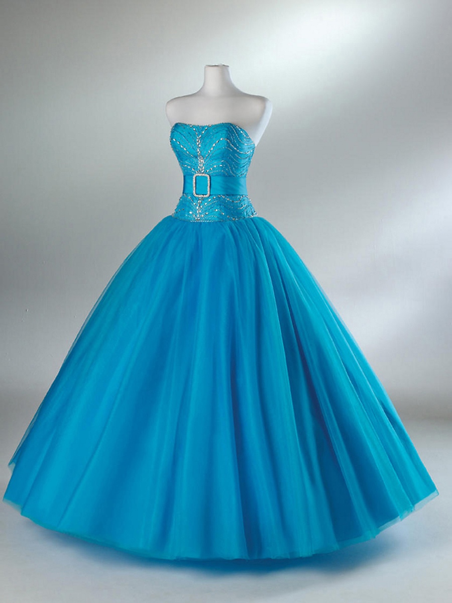Ball Gown Strapless Sequined Bodice Belt Ornament Full Length Quinceanera Dresses