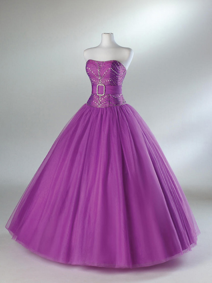 Ball Gown Strapless Sequined Bodice Belt Ornament Full Length Quinceanera Dresses