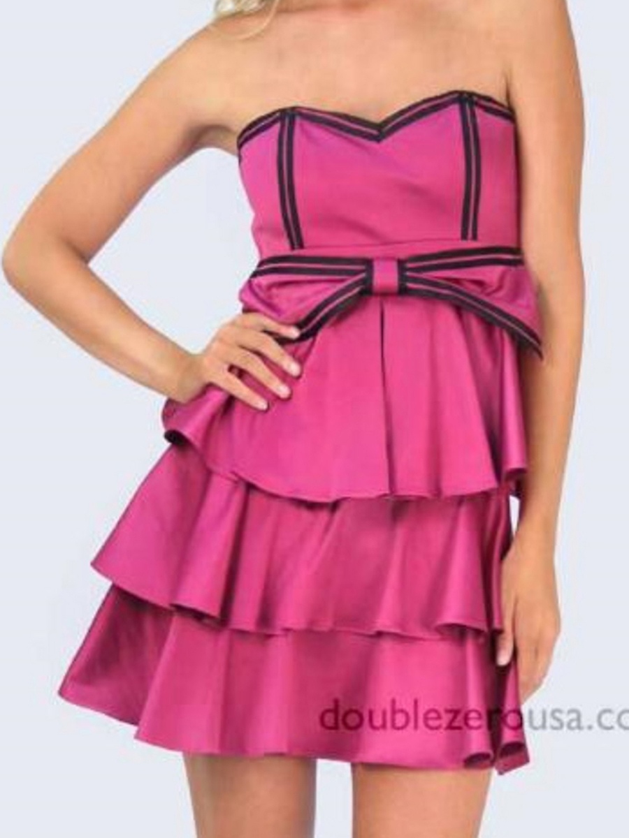 Adorable Strapless Silver Multi-Tiered Taffeta Sheath Bow Tie Front Homecoming Dresses