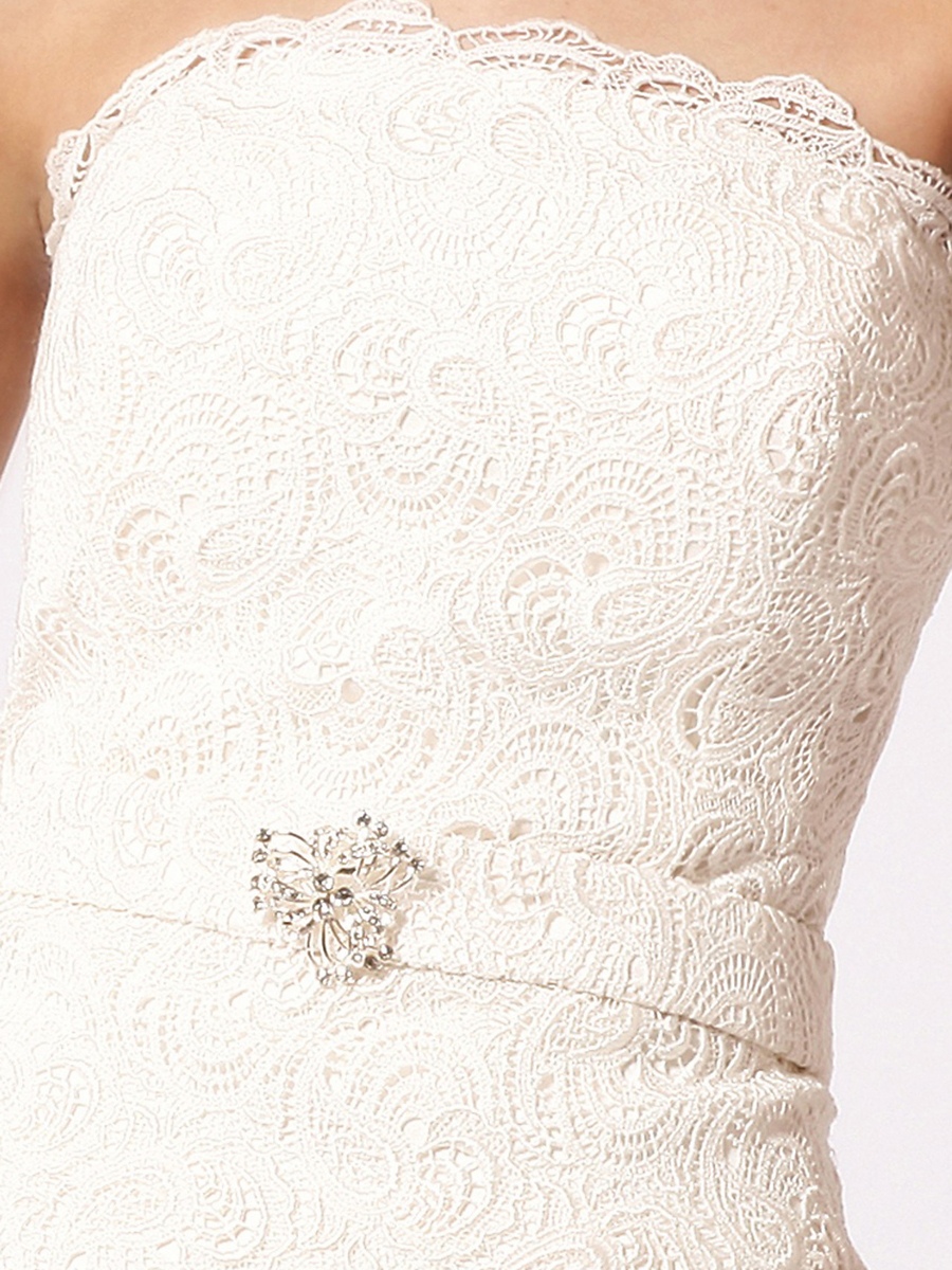 Guaina corta bianco senza spalline in pizzo cintura anteriore Vita Junior Bridesmaid Dress 2012