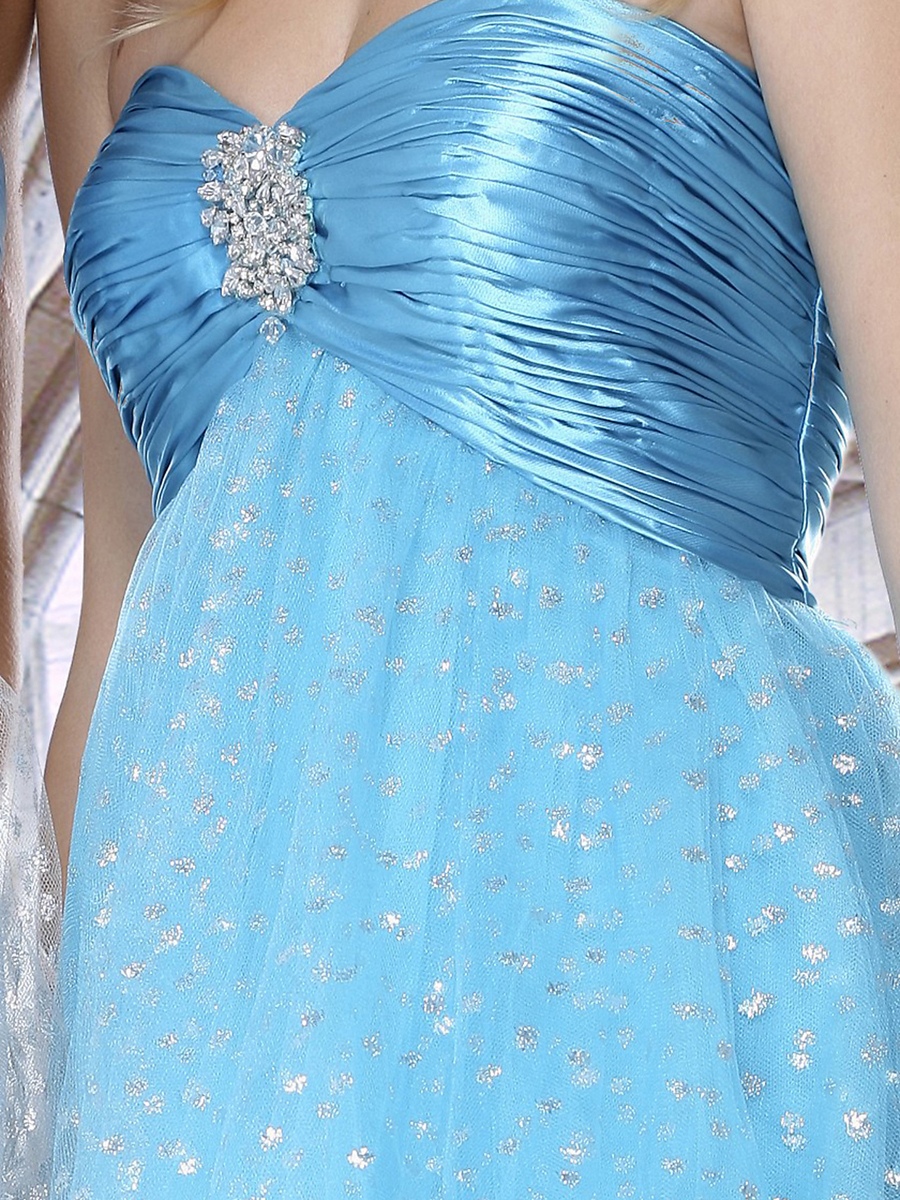 Chic Sweetheart Ice Blue or Ivory Satin and Tulle Beaded Brooch Front Homecoming Dresses