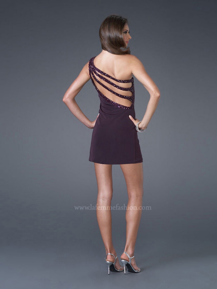 Sexy Top Seller One- Shoulder Chiffon Beaded Grape Elastic Strap Torna Cocktail Party Dress