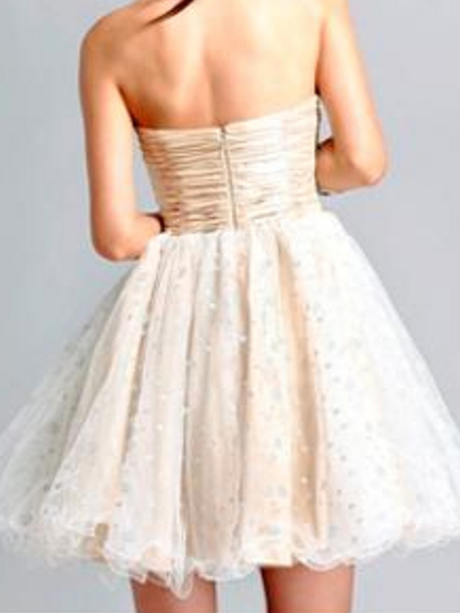 Classy A-Line Sweetheart Ivory Satin and Tulle Short Length Wedding Party Dress 2012