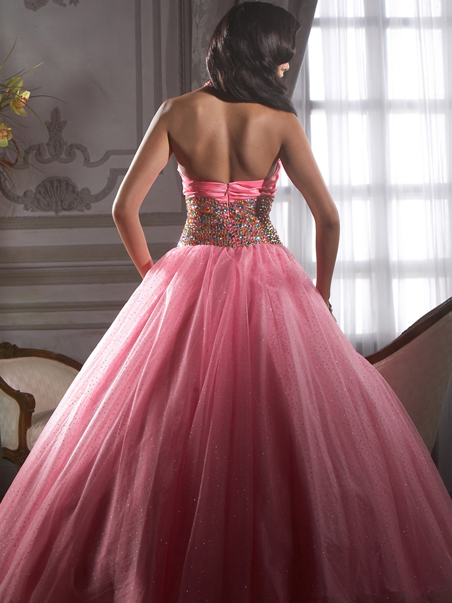 Pink Tulle Ball Gown Silhouette Halter Neckline Beaded Embellishment Quinceanera Dresses