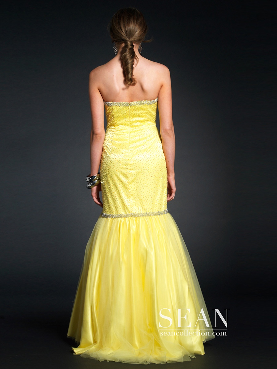 Daffodil Trumpet Style Strapless Sweetheart Neckline Sequined Trim Satin Celebrity Dresses