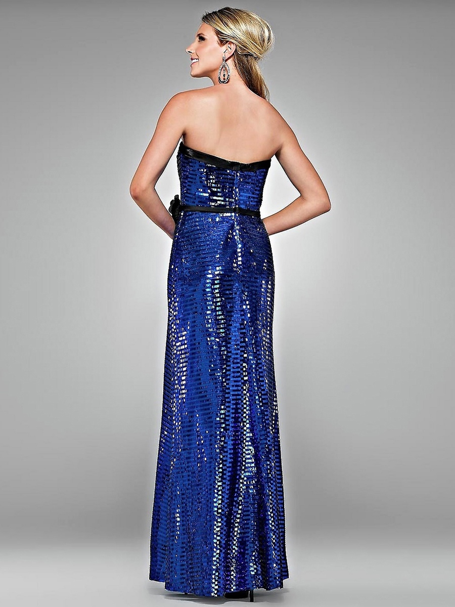 Guaina pavimento in stile Neri Lunghezza Royal Blue Shimmering Sequined Dress Celebrity di Front Flower