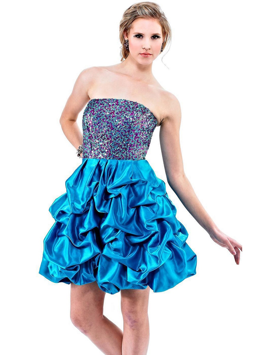 Glittering Exquisite A-line Style Strapless Sequined Bodice Pick-up Skirt Homecoming Dresses