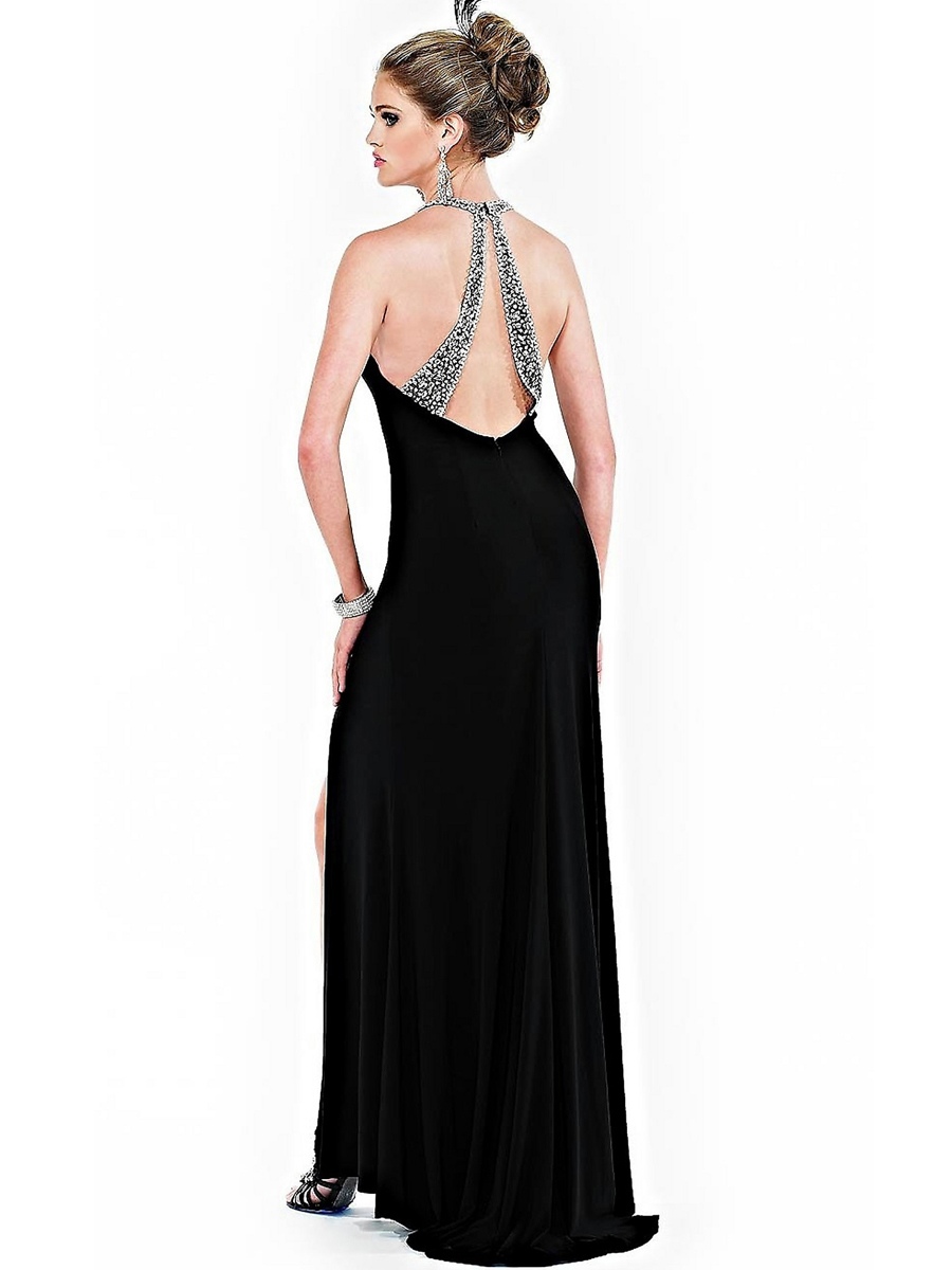 Lunghezza guaina Piano Diamantes fessura Embellished Busto Black Dress Chiffon Evening Skirt