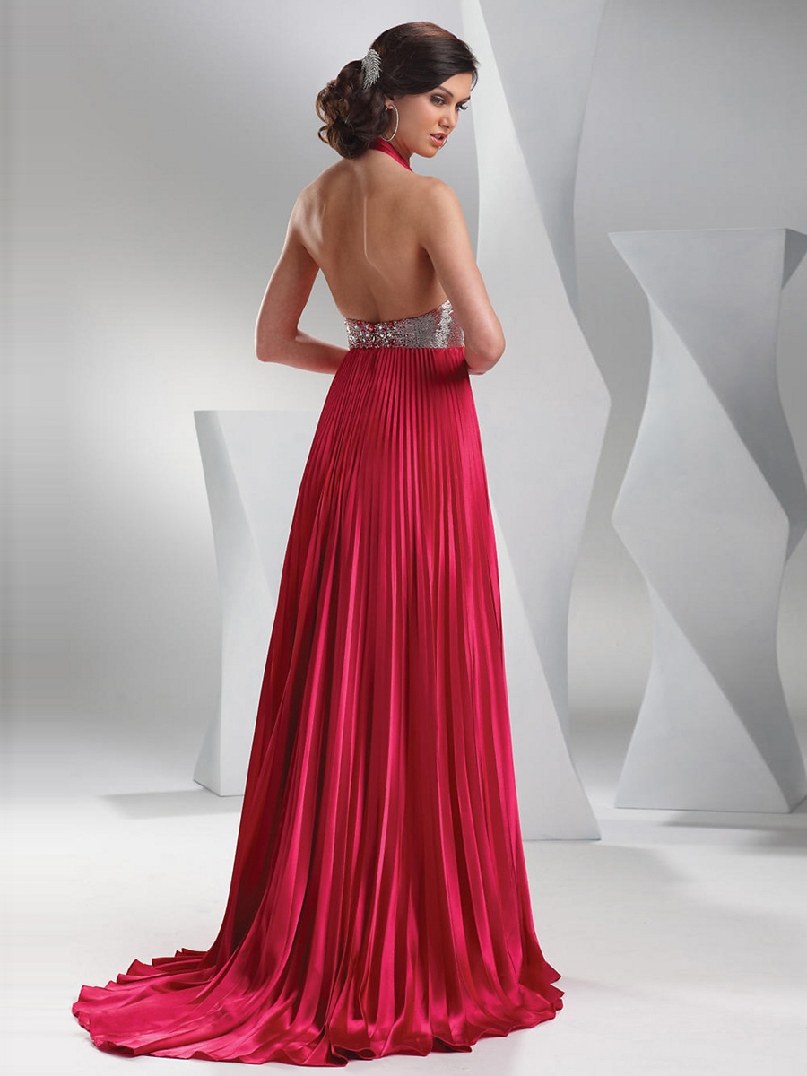 Glamorous profonda scollatura a V Strap Halter maniche Lunghezza Pieghe completo A-line Celebrity Dresses
