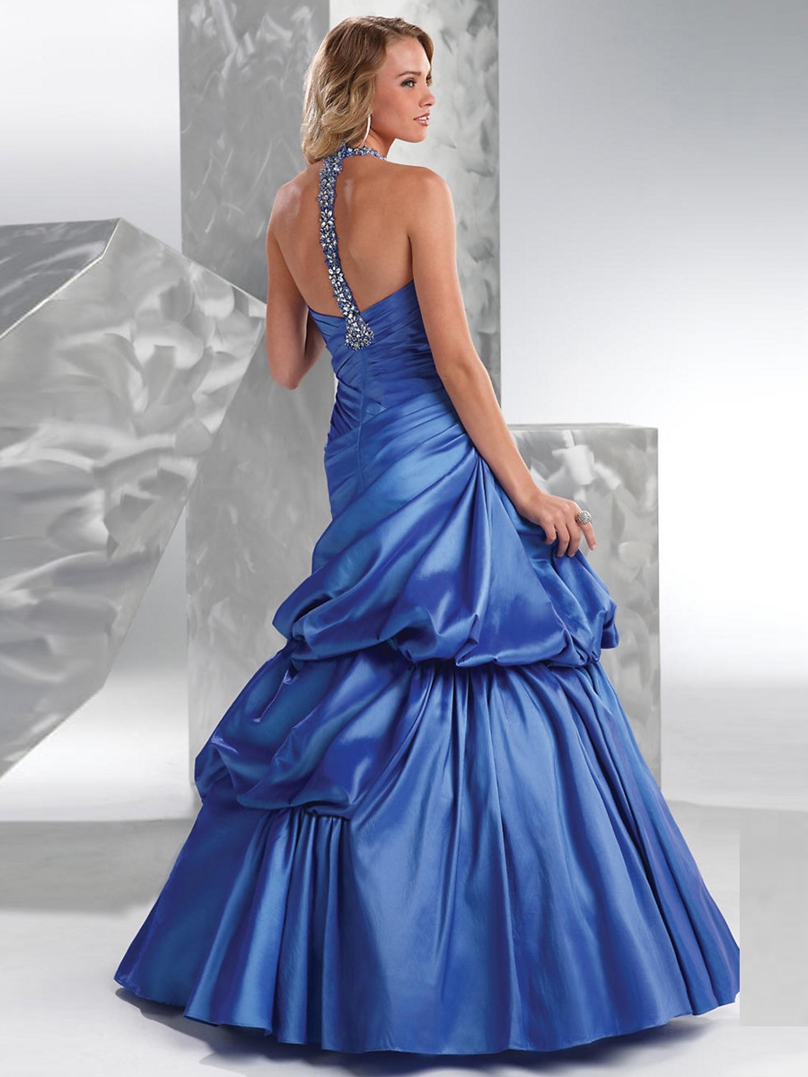 Royal Blue Nackenträger Asymmetrische Ganzkörperansicht Plissee Ballkleid Quinceanera Kleider