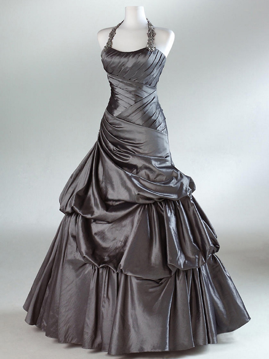 Royal Blue Halter Neckline Asymmetrical Full Length Pleated Ball Gown Quinceanera Dresses