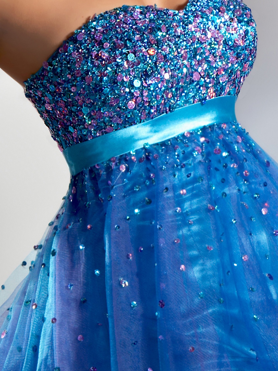 Multi Organza A-line Silhouette Strapless Sweetheart Neckline Sequined Trim Prom Dresses