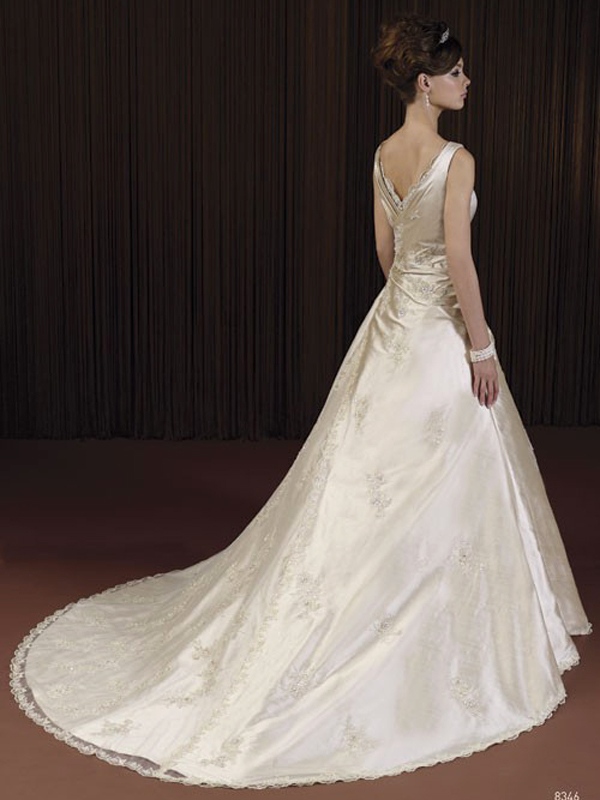 V-Neck with Shirring and Embroidery Embellishment Wedding Dress