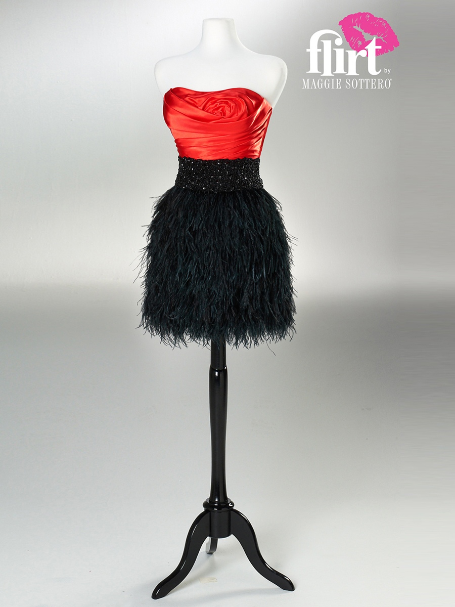 Hunter Taft A-Linie Stil trägerlosen Mieder Swirl Mini Skirt Feather Prom Dresses
