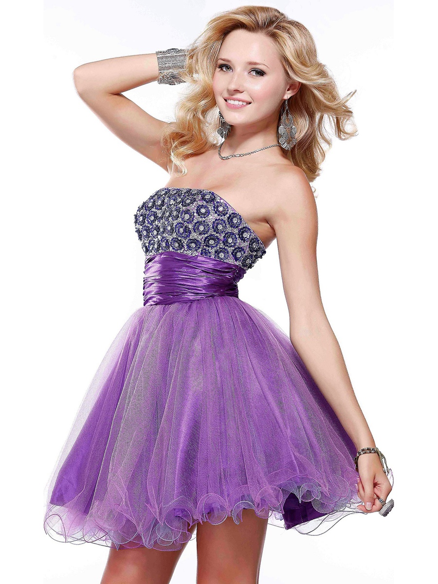 Chic Strapless Short A-Line Dark Royal Blue Satin and Tulle Homecoming Dress