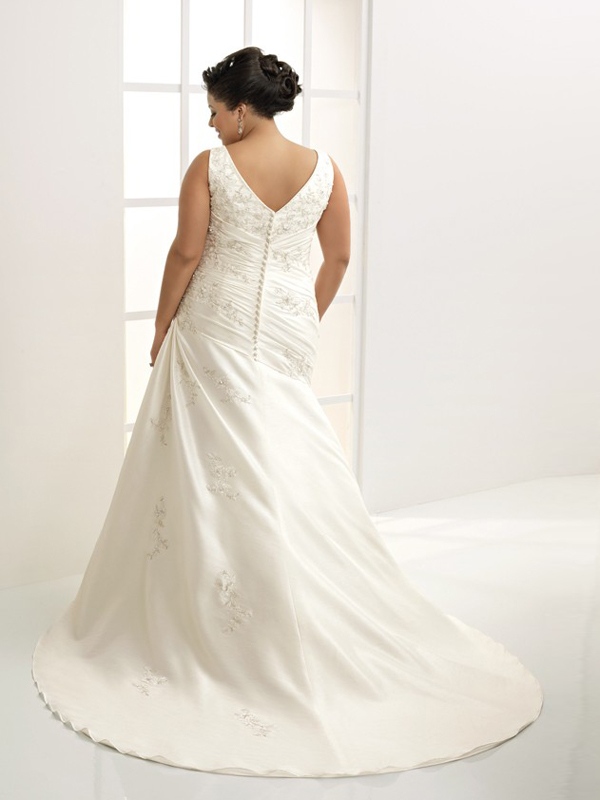 Sexy V-Neck A-Line Taffeta Plus Size Wedding Dress