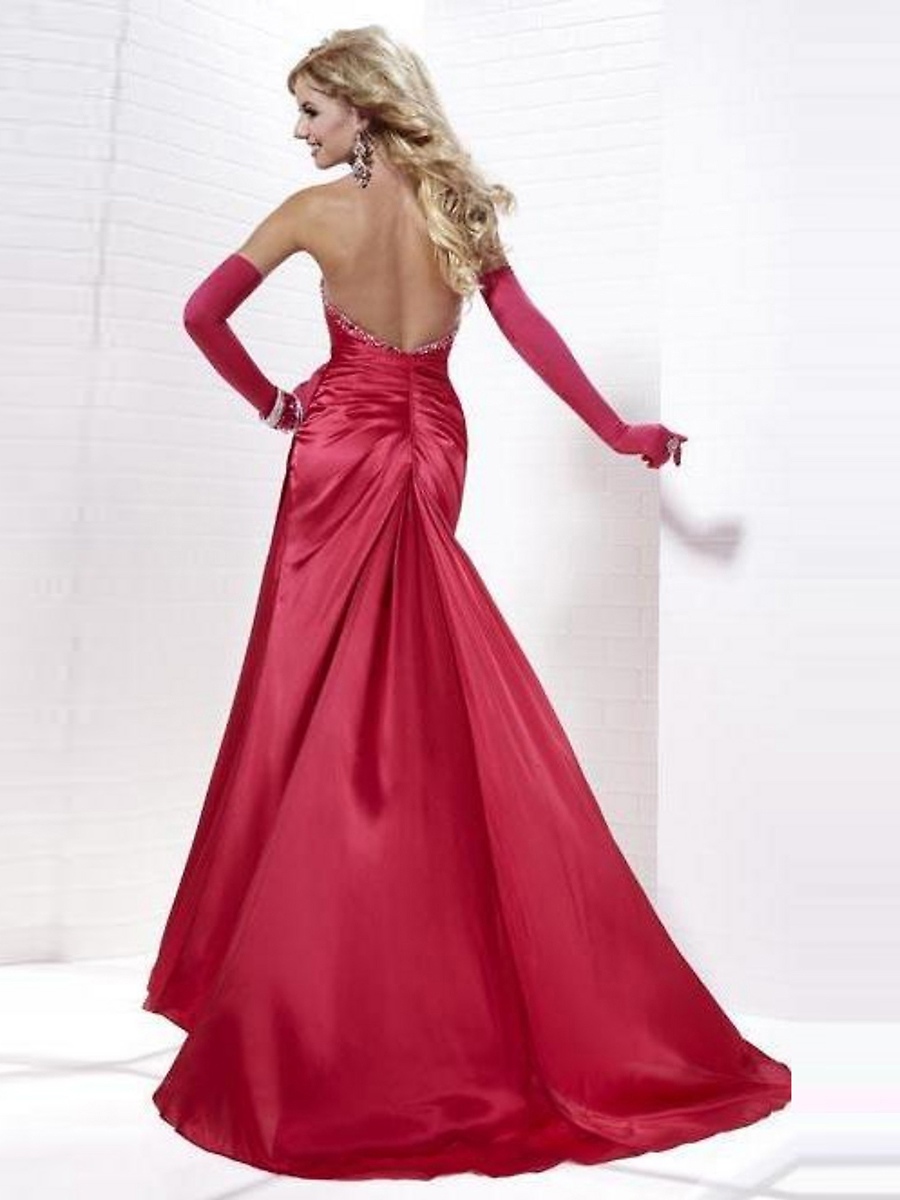 Marvelous Strapless Red or Silver Silky Satin Sheath Floor Length Evening Dresses