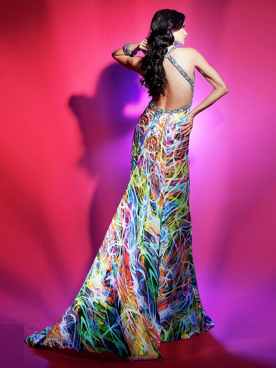 Whimsical Sweetheart Beaded Straps Open Back Full Length Print Celebrity Dresses