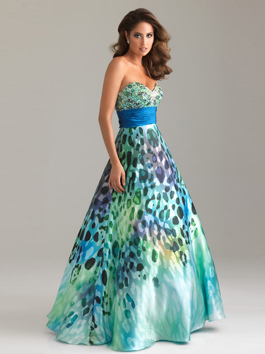 Stunning Sweetheart Neck Floor Length A-Line Beaded Bodice and Printed Skirt Evening Dress