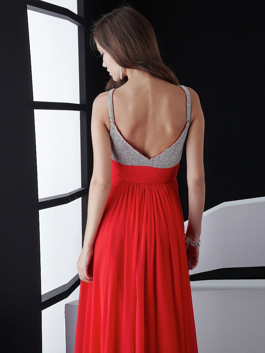 Wonderful Halter Beaded Top Sheath Style Floor Length Red Chiffon Backless Evening Dress