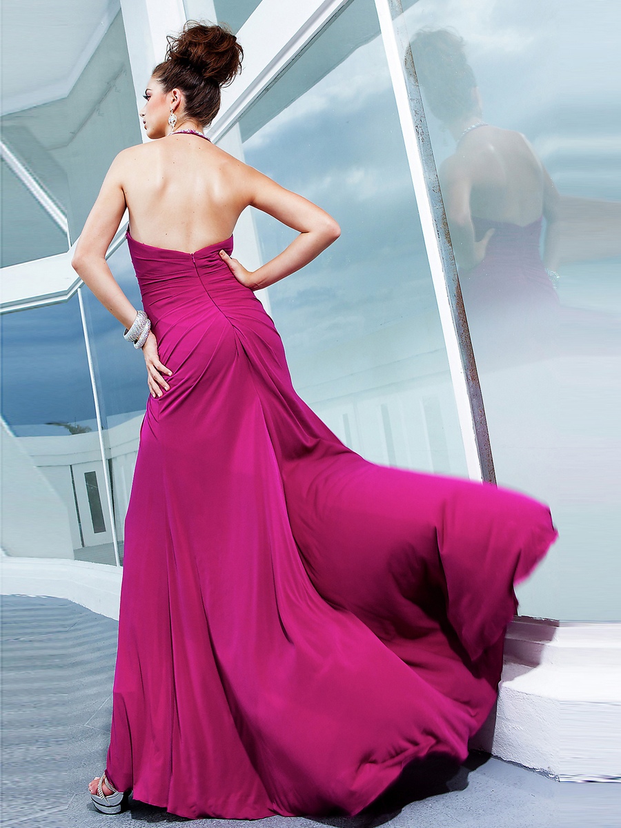 Elegant Satin Fabric Halter Neckline Beaded Bodice Full Length Celebrity Dresses