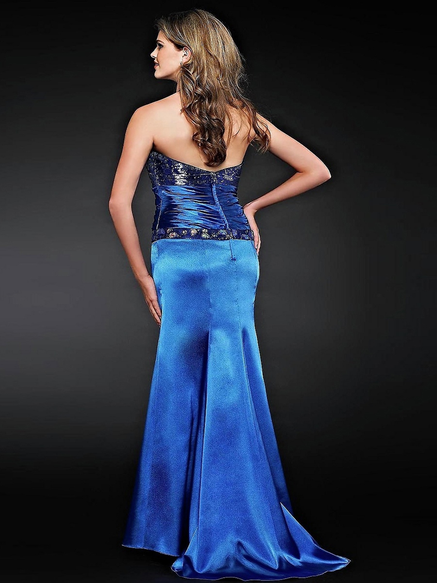 Sumptuous Deep V-Neck Floor Length Dark Royal Blue Silky Satin Evening Dress