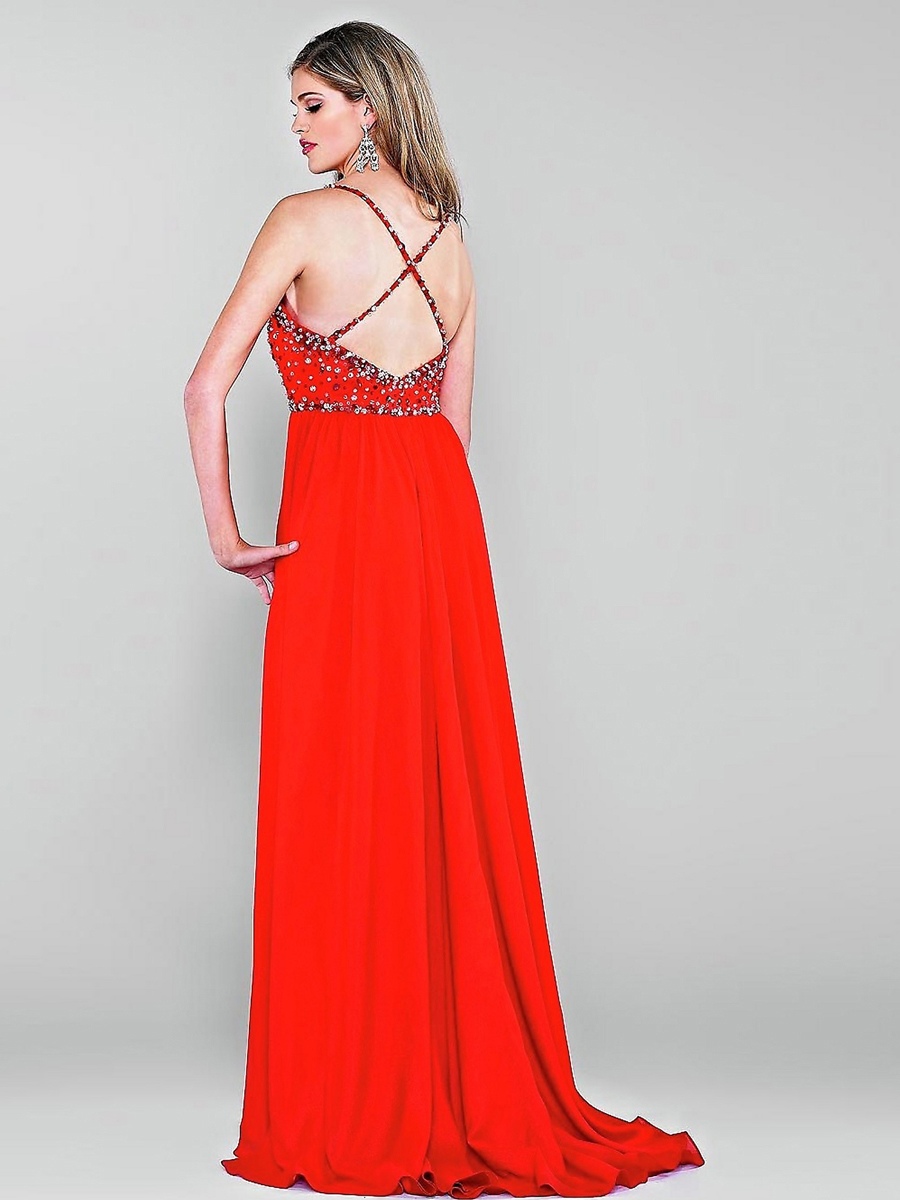 Роскошный Спагетти ремень шеи империи Rhinestone Украшенные Красное платье шифон невесты