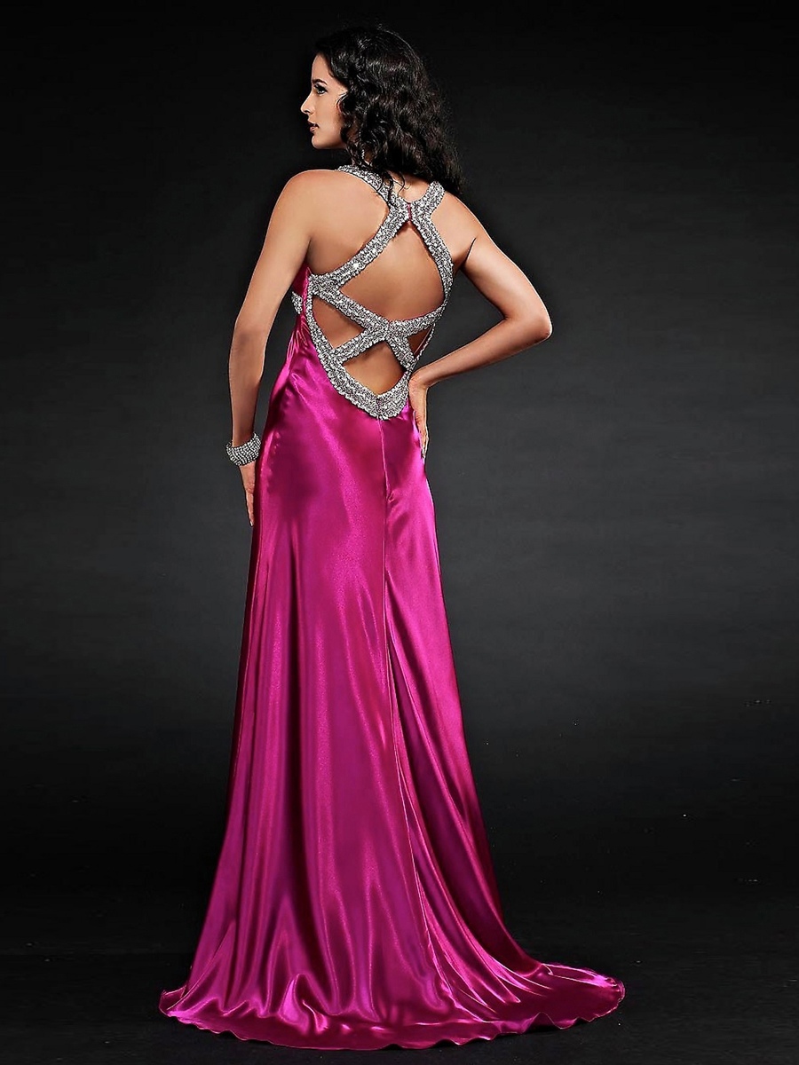 Wunderschöne Perlen Halfter Top Lilac Silky Satin Empire-Stil, bodenlangen Celebrity Dress