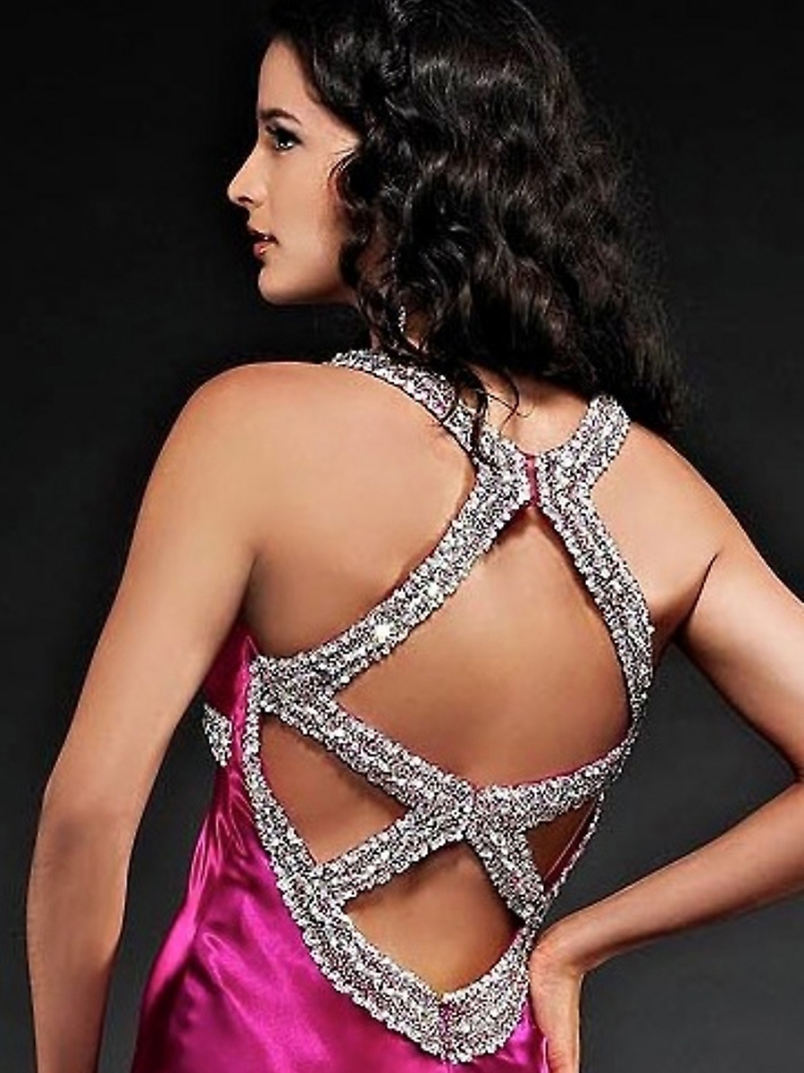 Wunderschöne Perlen Halfter Top Lilac Silky Satin Empire-Stil, bodenlangen Celebrity Dress