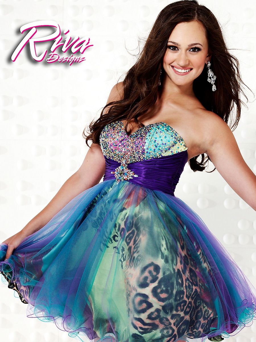 Sassy Sweetheart Neck Short A-Line Rhinestone Bodice Tulle and Printed Skirt Party Dresses