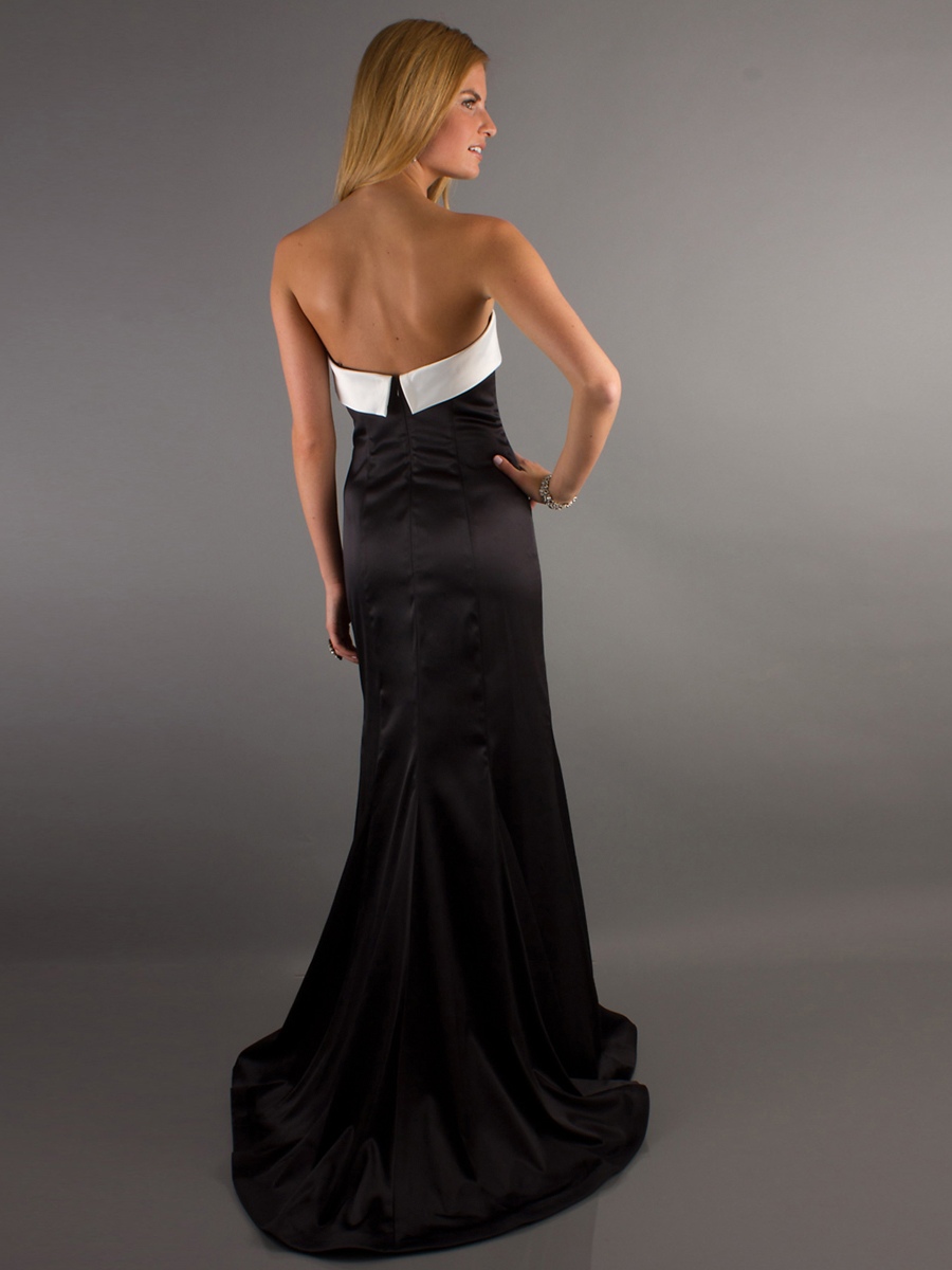Stretch- Satin A-Linie Stil trägerlosen Ausschnitt Ganzkörperansicht Elegant Black Celebrity Kleider