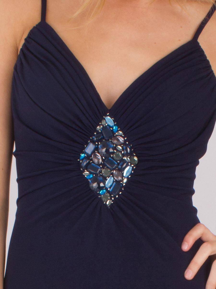 Graceful Spaghetti Straps V-neckline Diamond Accents Full Length Evening Dresses