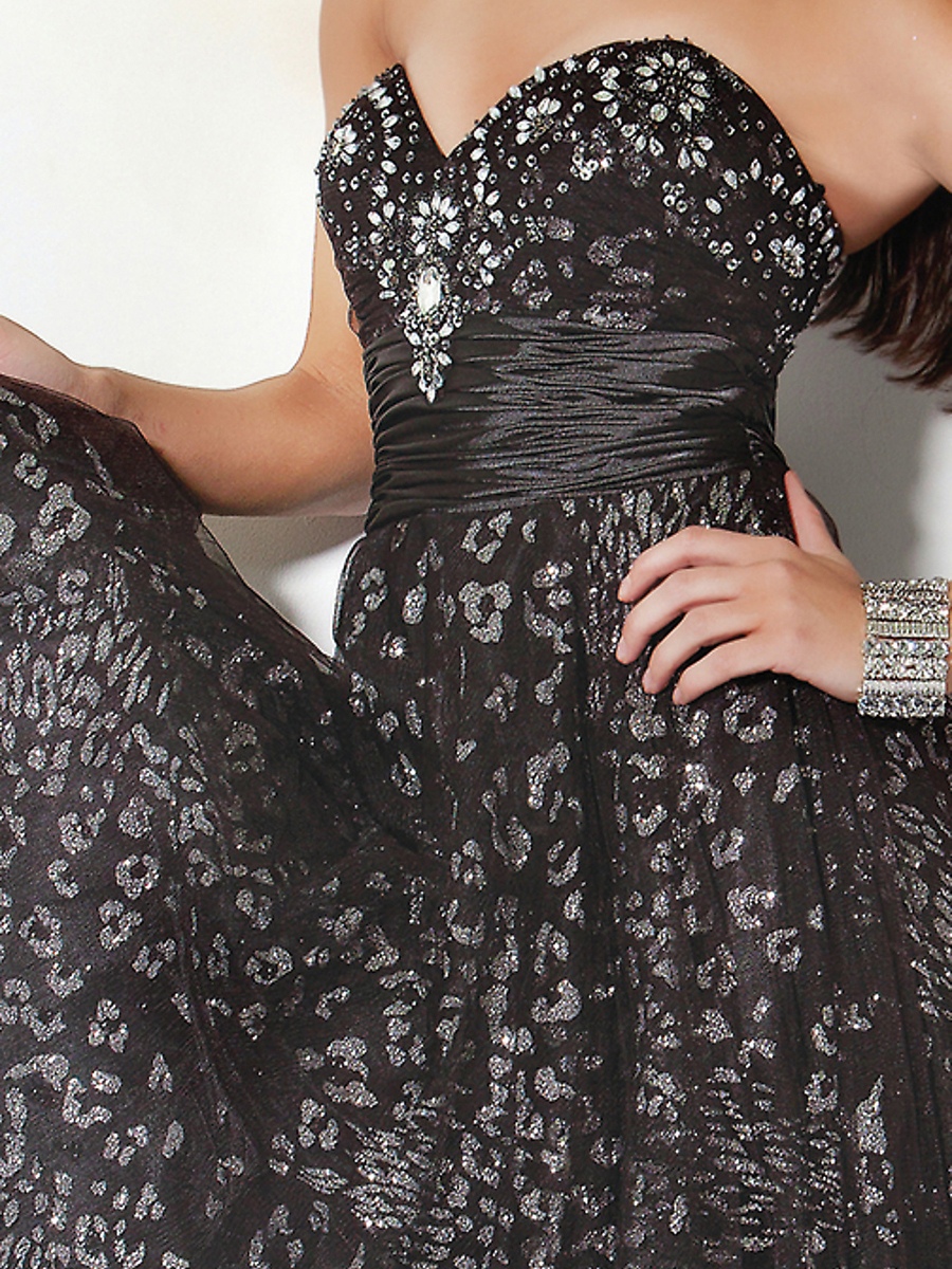 Fashionable Sweetheart Floor Length Black Diamantes Embellished Satin Celebrity Dress