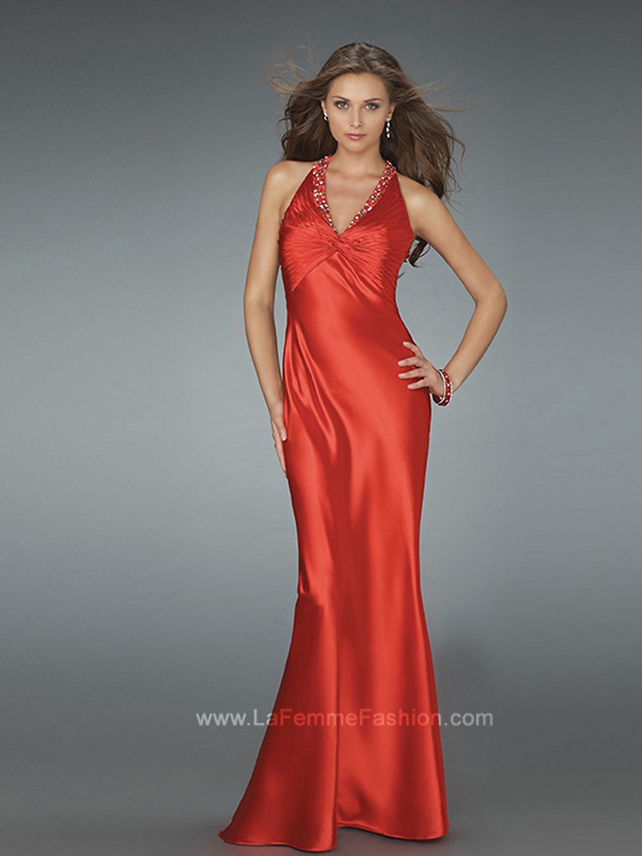 Vintage A-line Style Low V-neckline Colorized Sequined Trim Full Length Evening Dresses