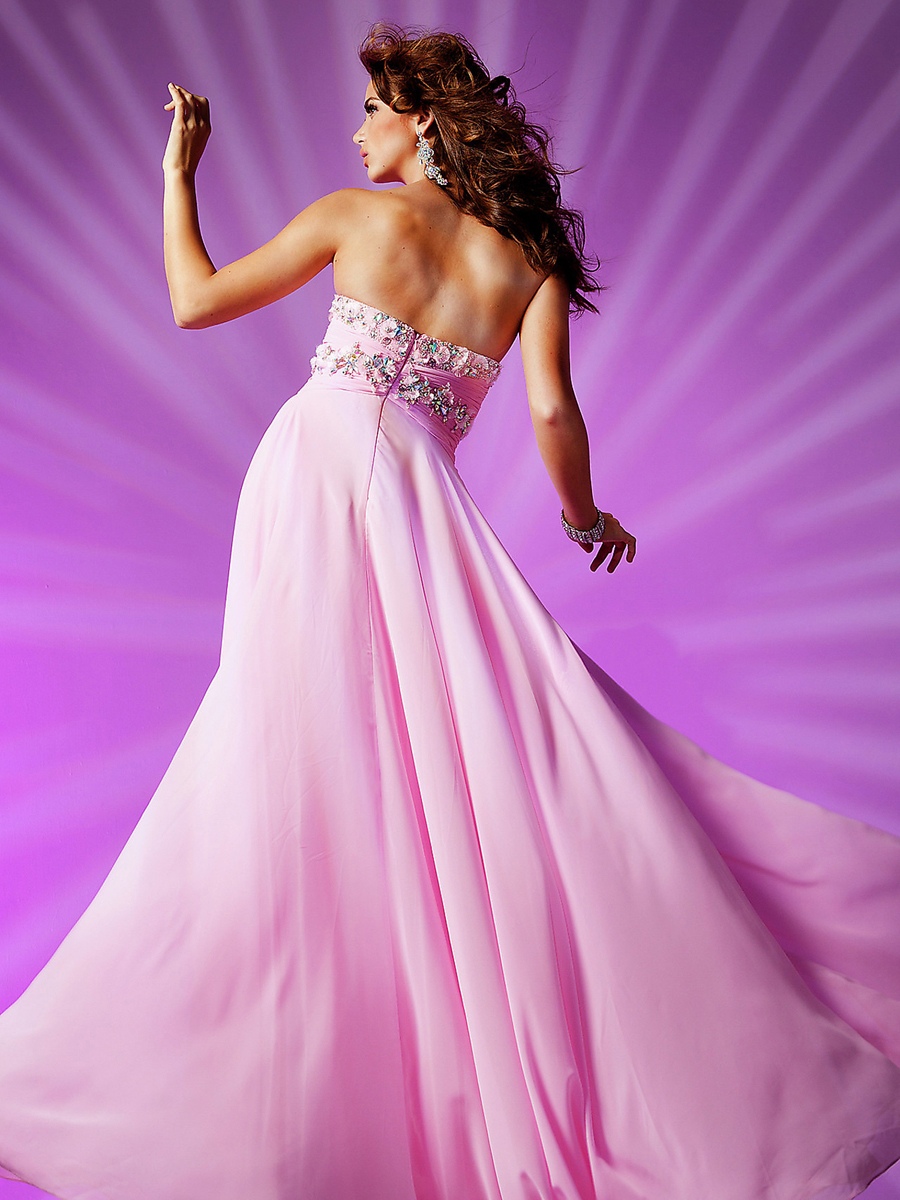 Angel-Like Sweetheart Empire Floor Length Pink Chiffon Rhinestone Embellished Wedding Party Dress