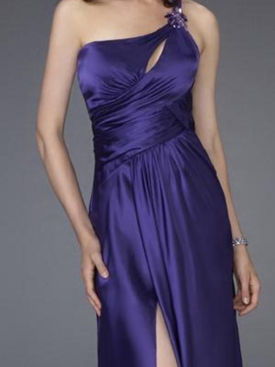 Graceful Regency Elastic Satin One-shoulder Strap Keyhole Full Length Slit Celebrity Dresses