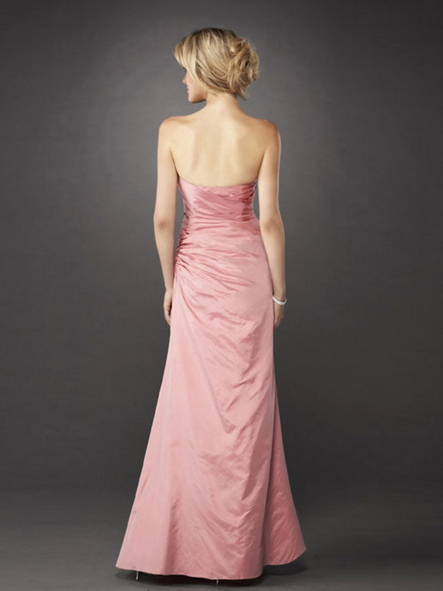 Simple Elegant A-line Style Strapless Asymmetrical Pleated Full Length Evening Dresses