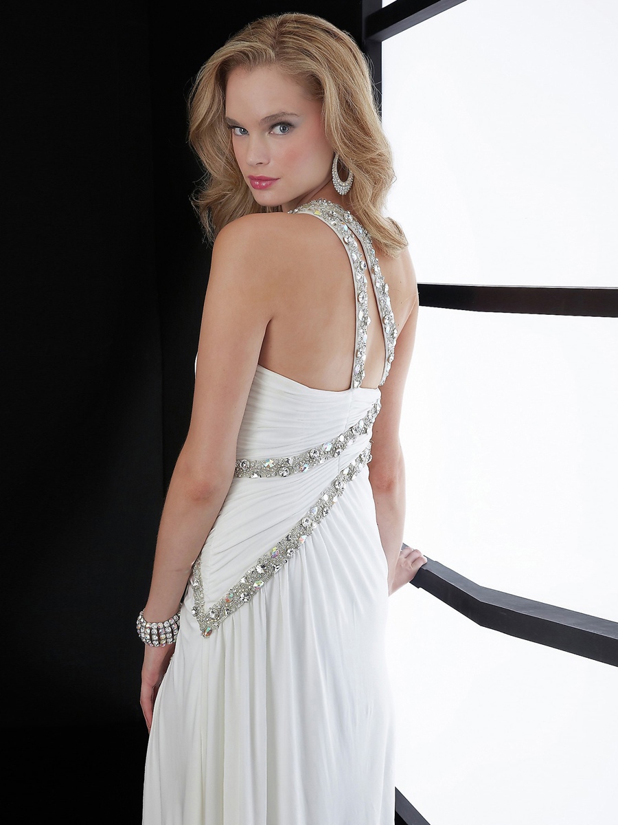 Erstaunlich One-Shoulder bodenlangen Chiffon Weiß Diamantes Slit Celebrity Dress