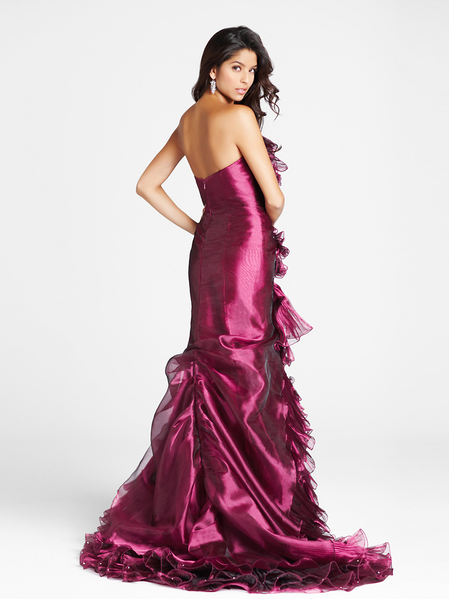 Luxurious Satin Fabric Heavily Ruffed Full Length Skirt Mermaid Style Celebrity Dresses