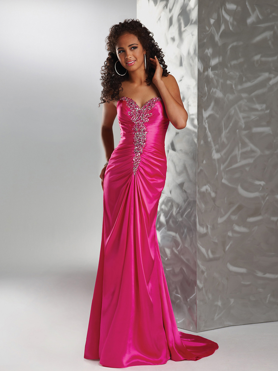 Super Luxurious Stretch Satin Strapless Sweetheart Neckline Sequined Accented Celebrity Dresses