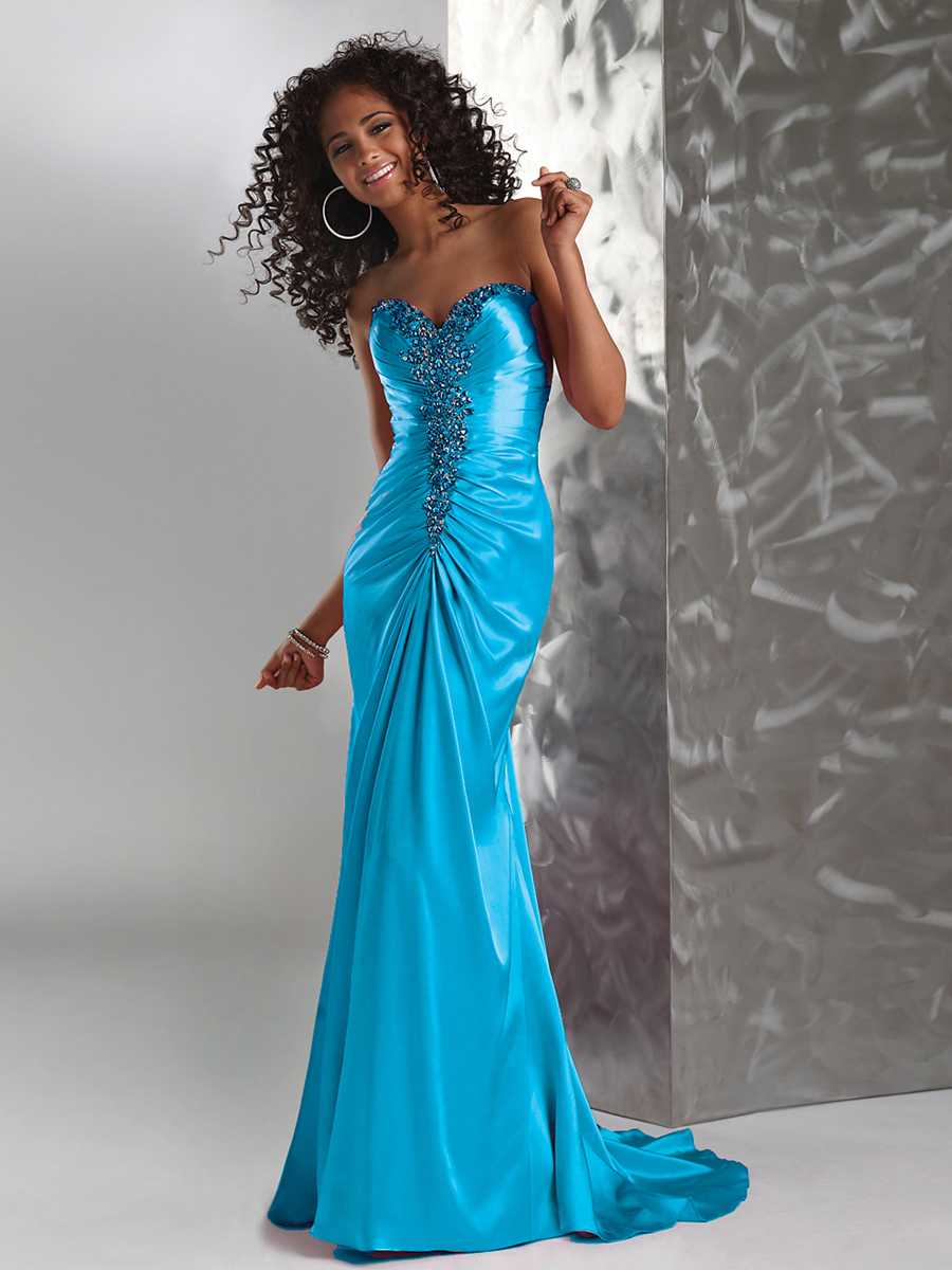 Super Luxurious Stretch Satin Strapless Sweetheart Neckline Sequined Accented Celebrity Dresses