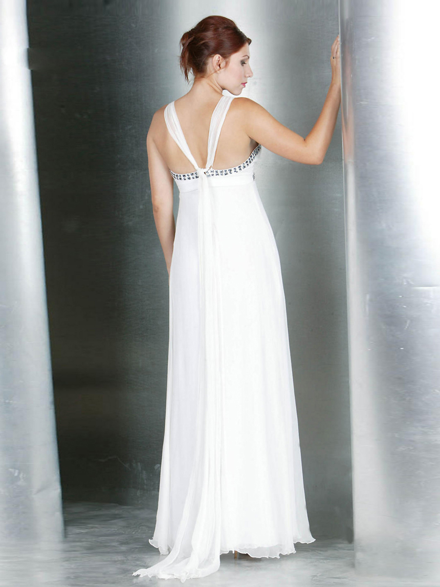 Unique V-neckline Empire Waist Full Length A-line Style Chiffon Evening Dresses