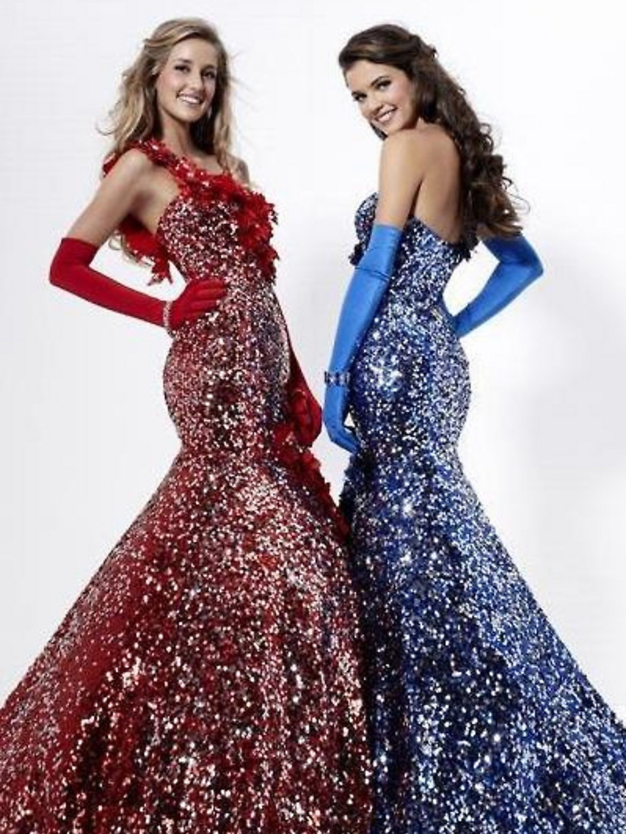 Spectaculaire Un - épaule de la longueur Floral étage Rouge paillettes sirène Celebrity Dress Style