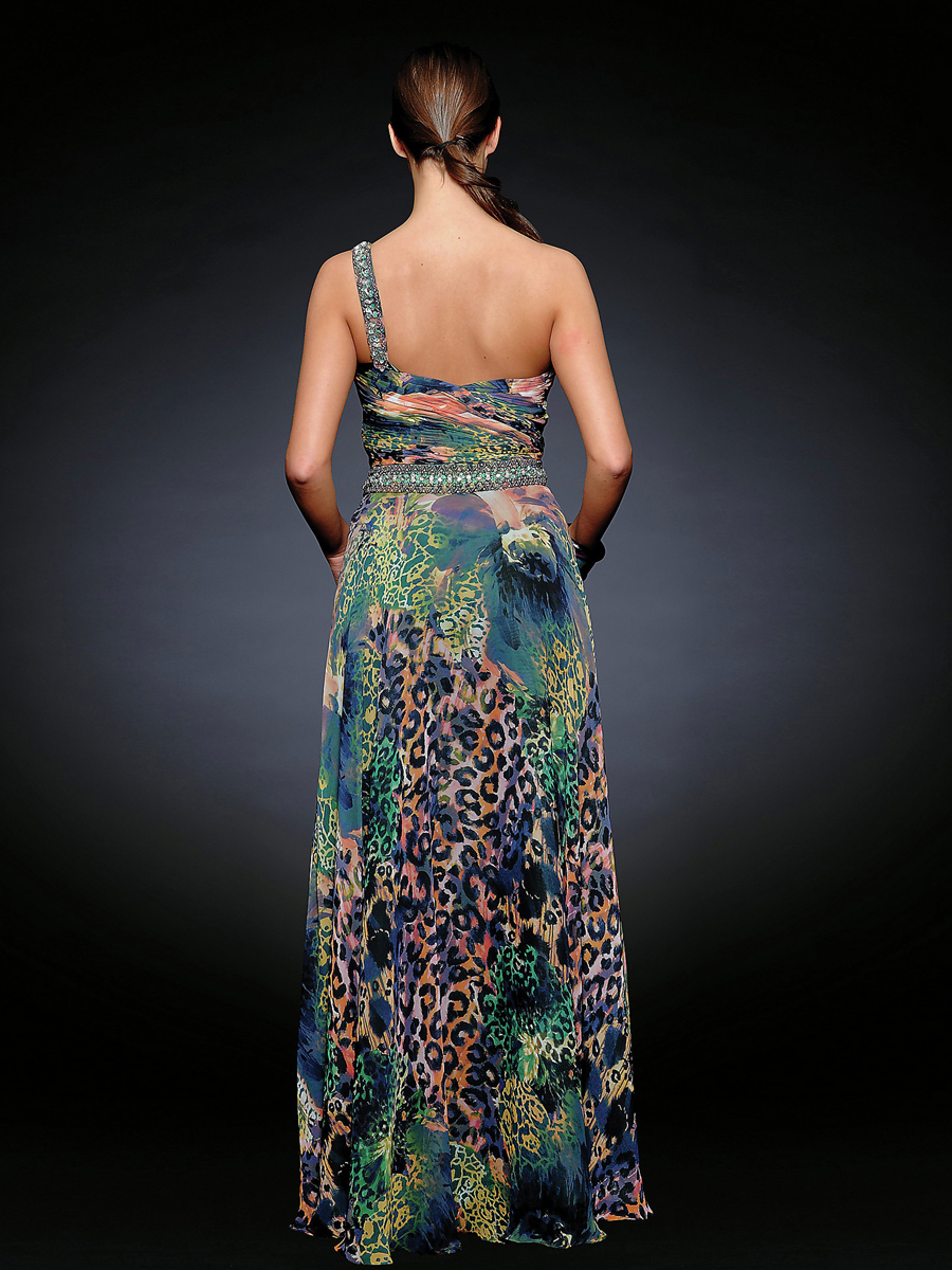 Multicolored Beaded Single Strap Sweetheart Full Length Print Evening Dresses