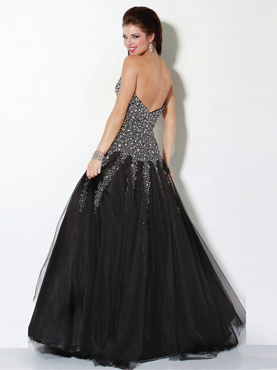 Wunderschöne trägerlosen schwarzen bodenlangen Ballkleid Tüll und Diamantes Quinceanera Kleid