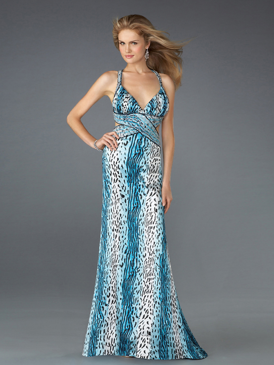 Sophisticated A-line Style Low V-neckline Sequined Trim Full Length Evening Dresses