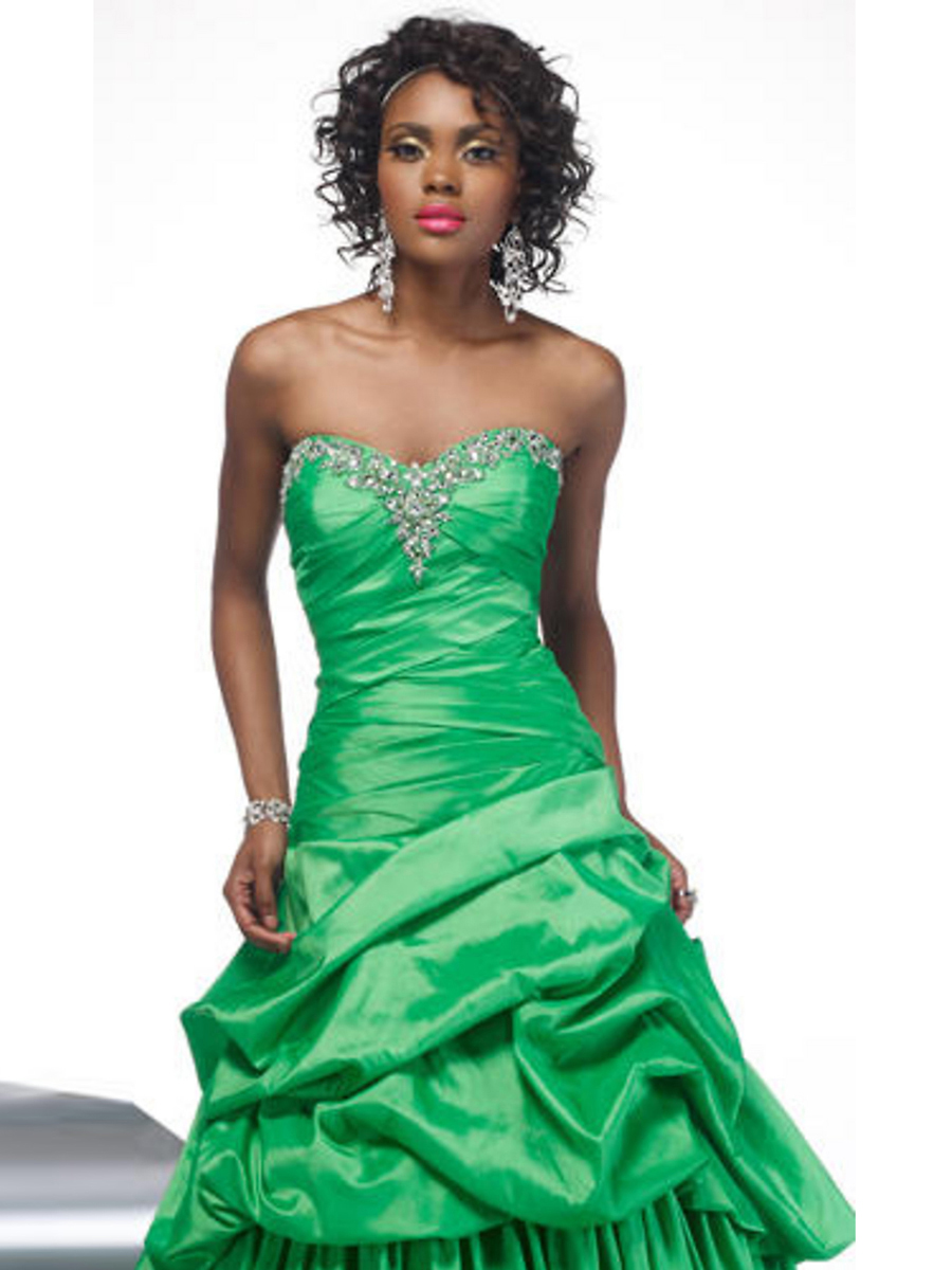 Vert foncé satiné robe de bal de style bustier à paillettes et Garniture Pick-up Jupe Robes Quinceanera
