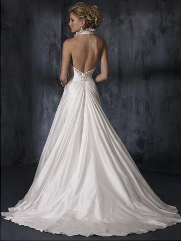 A-Line Silhouette with High Collar Chic Wedding Dress