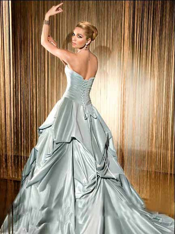 Satin Strapless A-Line Wedding Dress with Pick Up Skirt