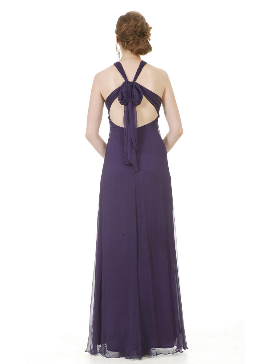 Beaded Silk Chiffon Fabric Low V-neckline Empire Waist and Full Length Hem Celebrity Dresses